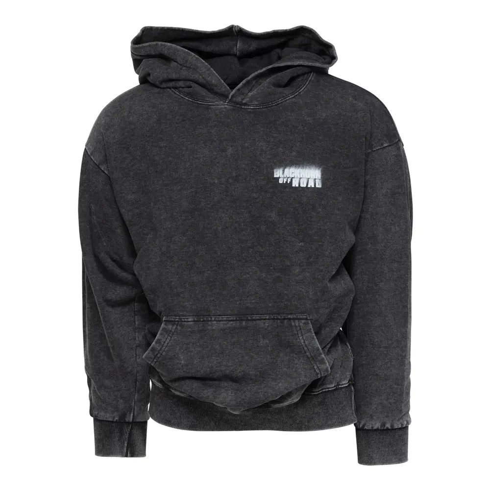 Front view of PAVEMENT ENDS Hoodie in acid washed with minimalist oversized fit and clean front design.