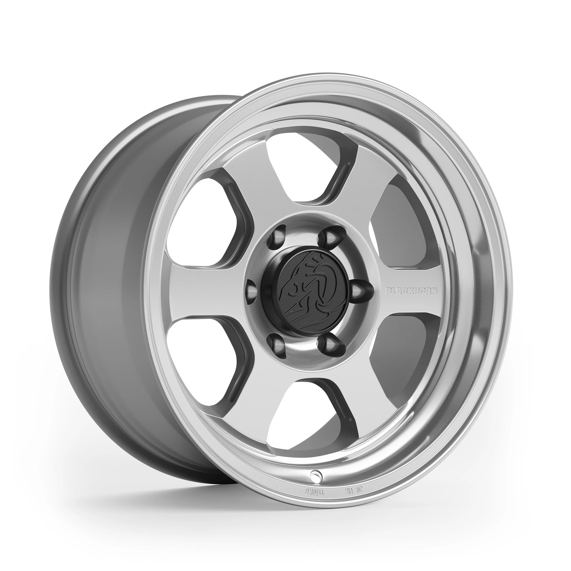 Corner View of Blackhorn Offroad AR6 in Prism or Machined Clear in 17x9