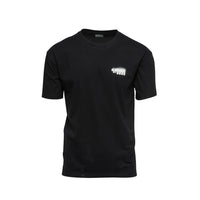 Front view of Pavement Ends T-Shirt in Black with minimalist spray-fade chest logo.