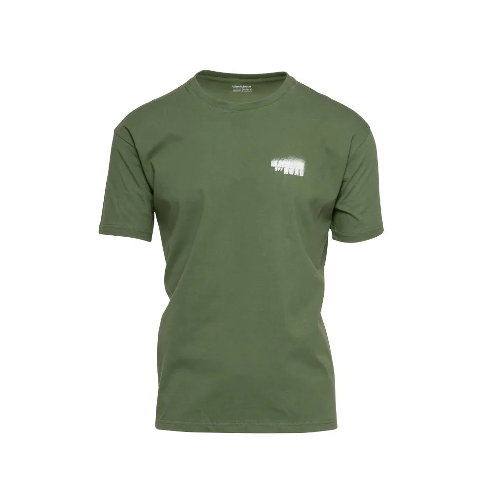 Front of Blackhorn Offroad Pavement Ends T-Shirt in Olive Green with subtle front graphic.