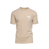 Front view of Blackhorn Offroad Pavement Ends T-Shirt in Tan, featuring chest spray-fade logo print.