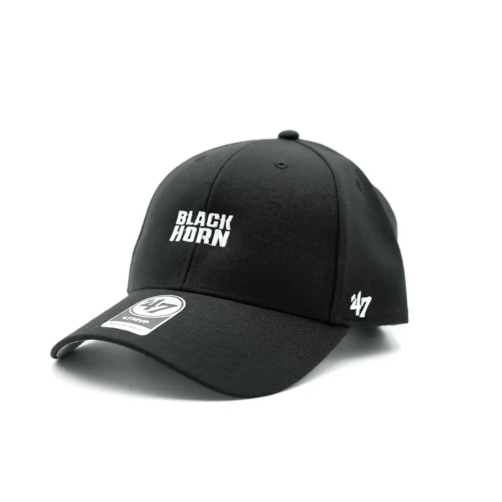 Angled front and side view of the Blackhorn MVP hat showcasing embroidered logo and '47' branding on the side.