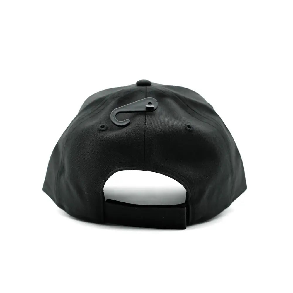 Rear view of the Blackhorn MVP hat with Velcro strap and integrated Blackhorn carabiner clip.