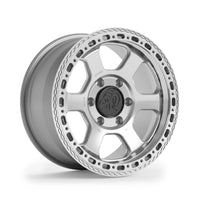 Angled view Blackhorn Offroad AR6 MBF 17x8.0 forged beadlock wheel with Machined Clear Prism finish