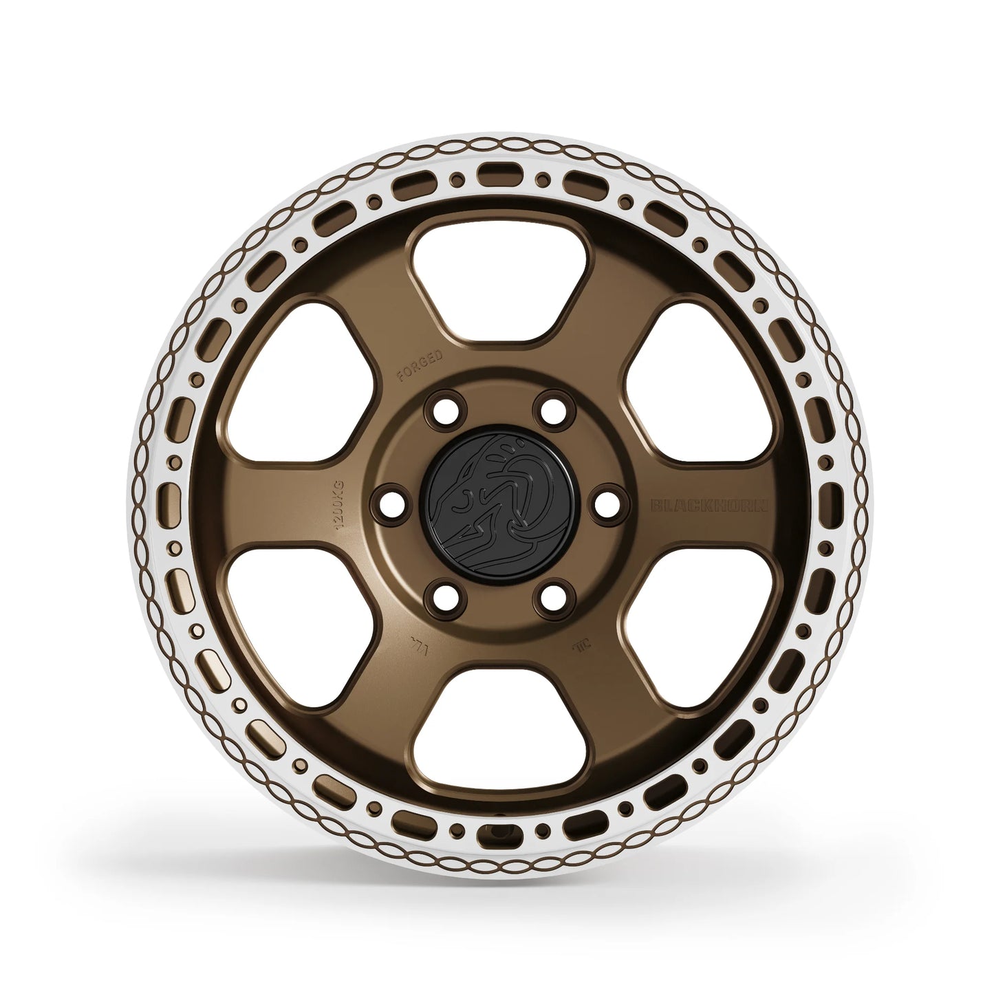 Front profile Blackhorn Offroad AR6 MBF forged beadlock wheel 17x8.0 in Coyote Satin Bronze finish