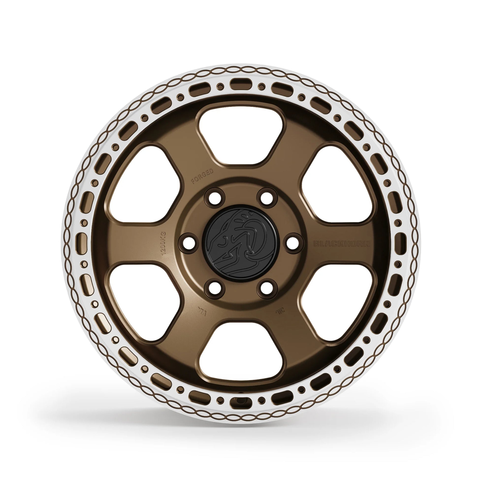 Front profile Blackhorn Offroad AR6 MBF forged beadlock wheel 17x8.0 in Coyote Satin Bronze finish