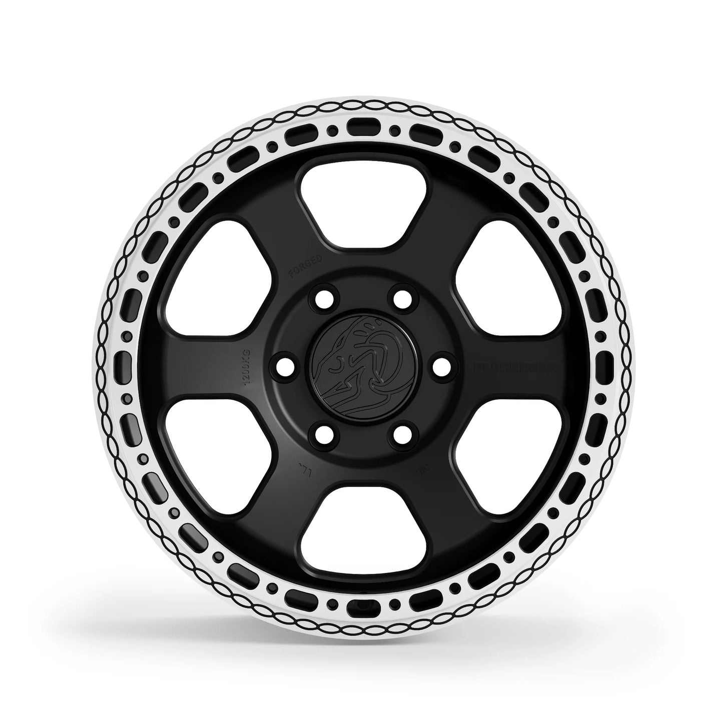 Blackhorn Offroad AR6 MBF 17x8.0 forged beadlock wheel front view in Obsidian Matt Black finish