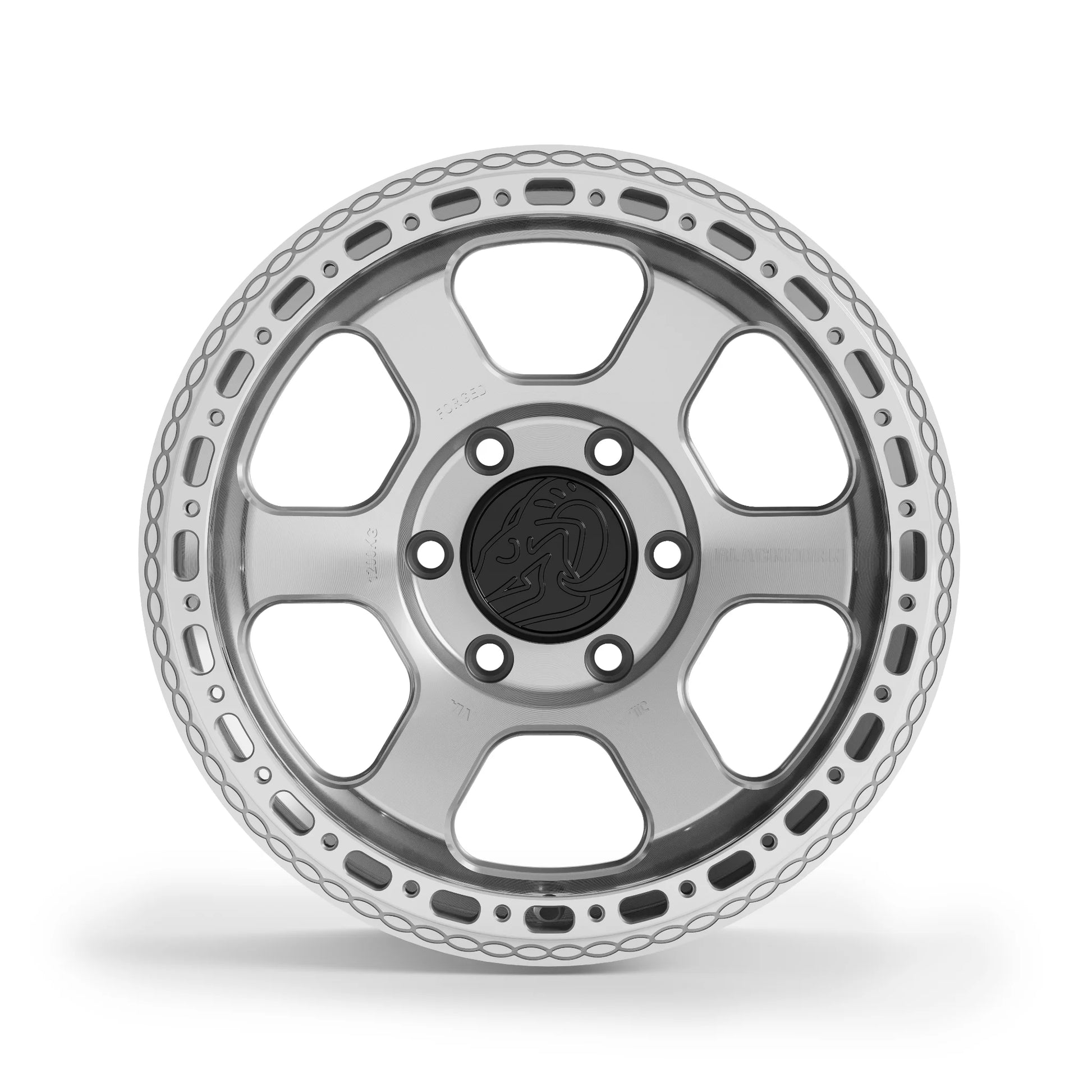 Blackhorn Offroad AR6 MBF forged beadlock wheel 17x8.0 front view in Prism Machined Clear finish