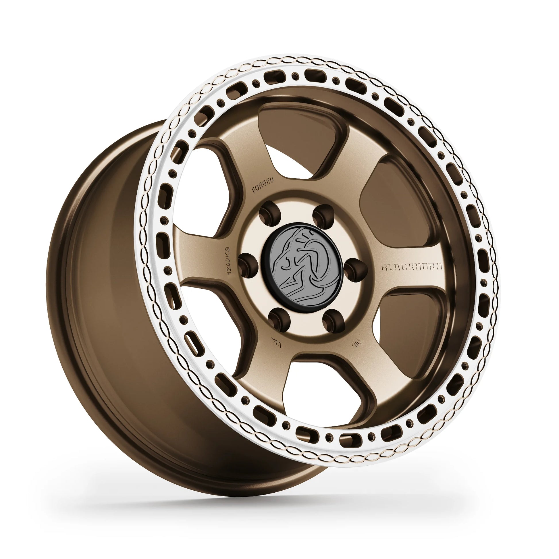 Hero image of Blackhorn Offroad AR6 MBF forged beadlock wheel 17x8.0 featuring Coyote Satin Bronze finish