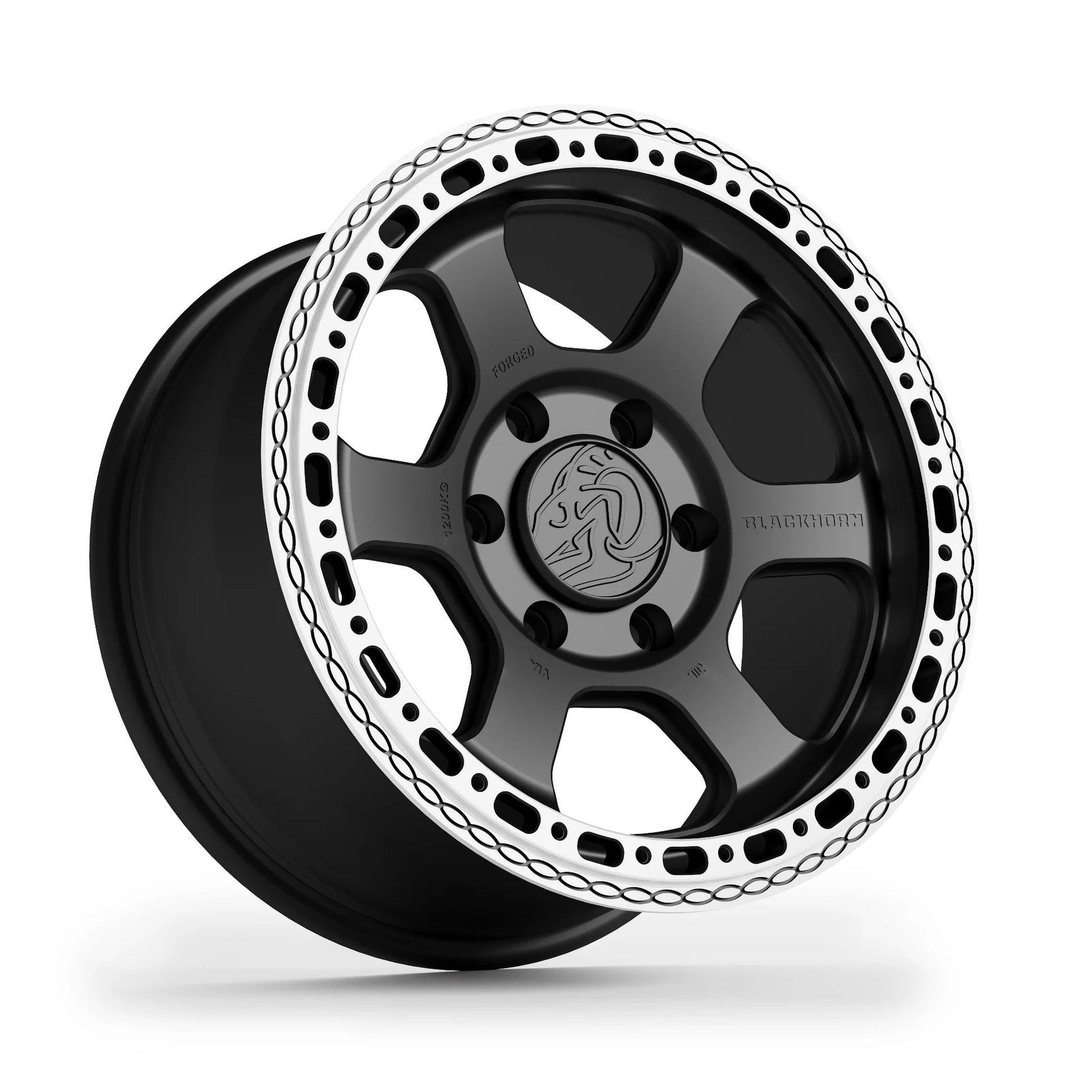Hero shot Blackhorn Offroad AR6 MBF 17x8.0 forged beadlock wheel shown in Obsidian Matt Black finish