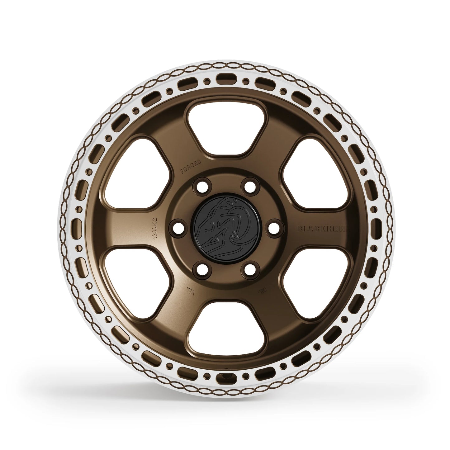 Blackhorn Offroad AR6 MBF forged beadlock wheel 17x9.0 front view featuring Coyote Satin Bronze finish