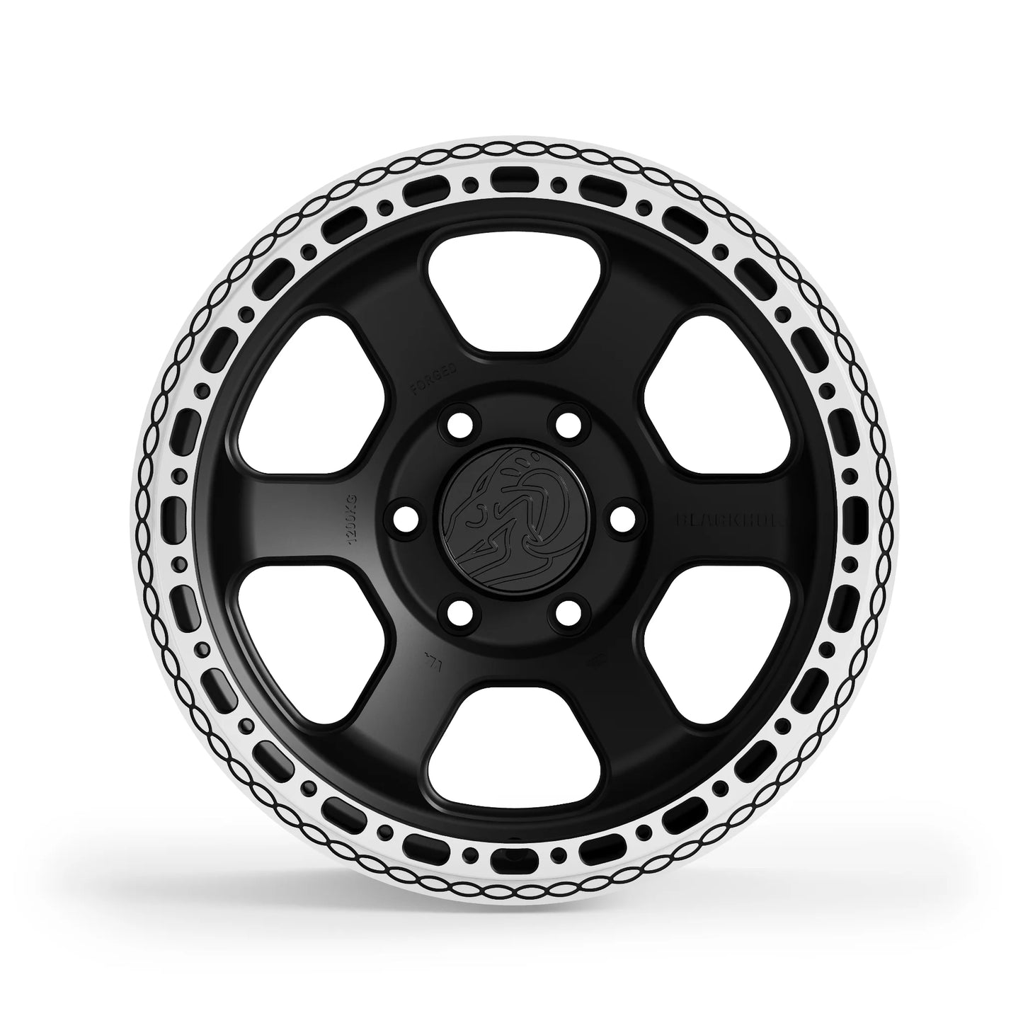 Front view Blackhorn Offroad AR6 MBF 17x9.0 forged beadlock wheel in Obsidian Matt Black finish