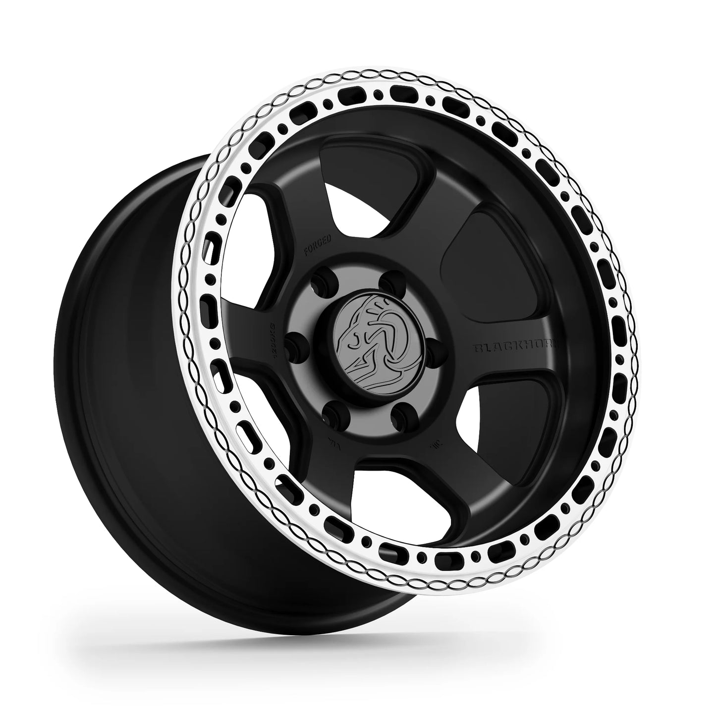 Hero angle Blackhorn Offroad AR6 MBF 17x9.0 forged beadlock wheel finished in Obsidian Matt Black