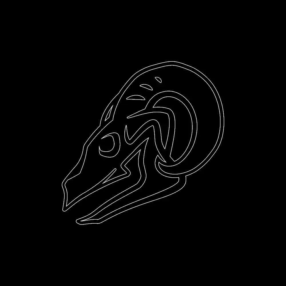 Outlined Blackhorn skull logo on black background — symbol of an off-road wheels brand built on grit, performance, and bold design.