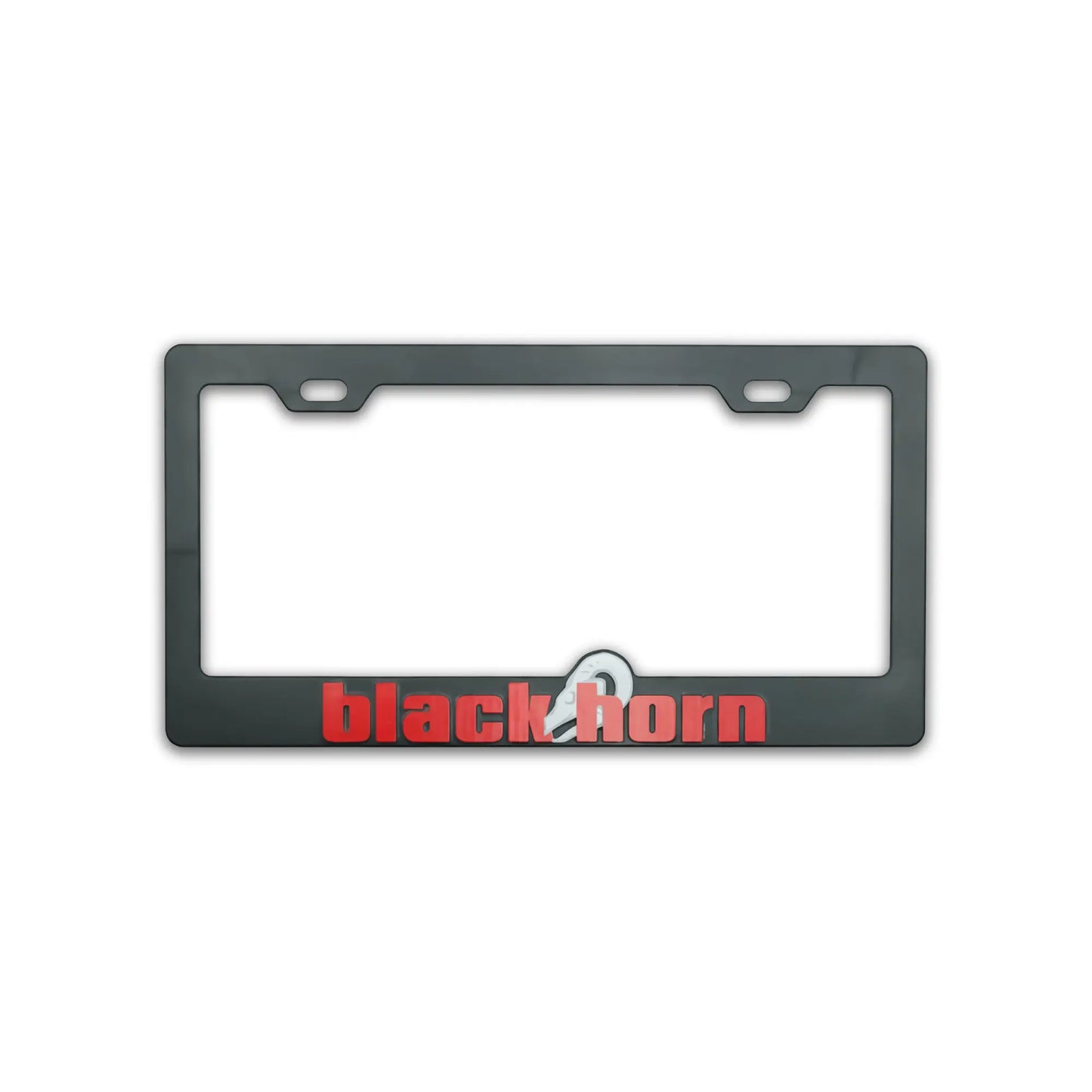 Blackhorn Offroad license plate frame with embossed red Blackhorn lettering and Skull logo.