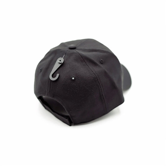 Rear view of the Blackhorn MVP Hat showcasing the black hook-and-loop (Velcro) closure and attached gear hook accessory, set against a clean white background.