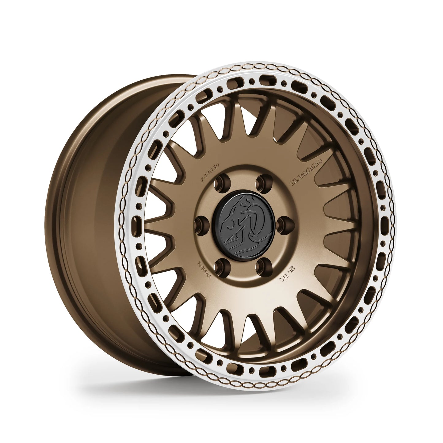 Corner view Blackhorn Offroad GR17 MBF forged beadlock wheel 17x8.0 Coyote Satin Bronze