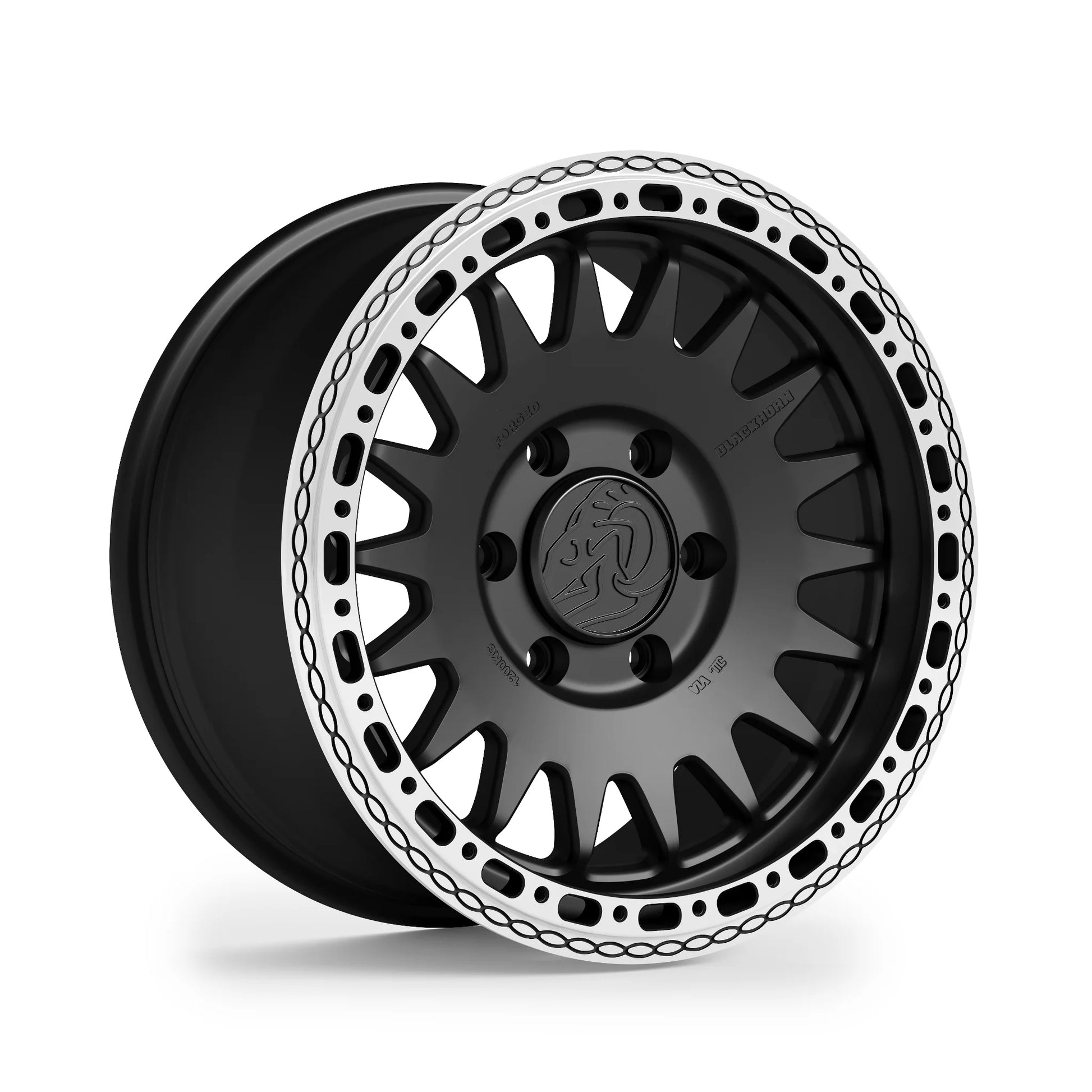 Angled view of Blackhorn Offroad GR17 MBF 17x8.0 forged beadlock wheel Obsidian Matt Black