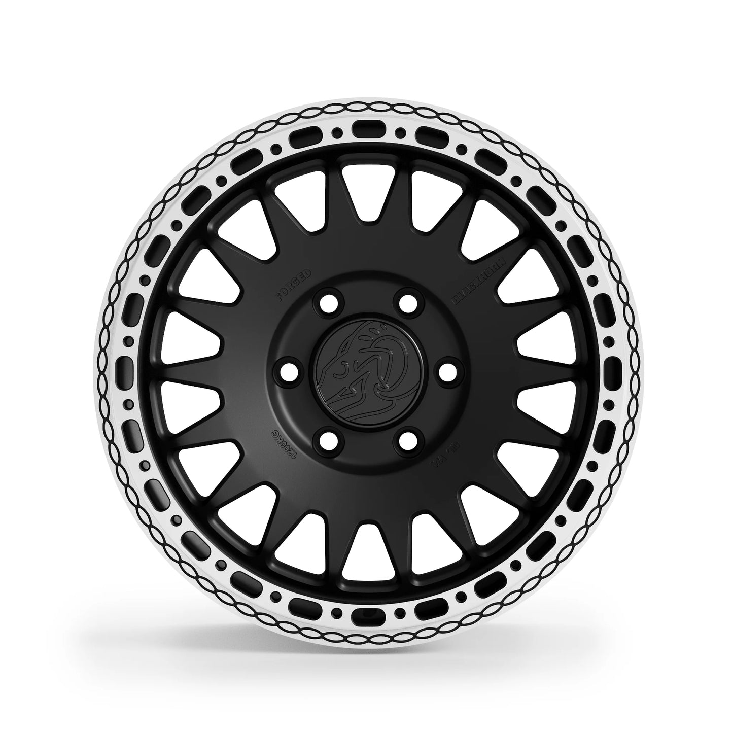 Blackhorn Offroad GR17 MBF 17x8.0 forged beadlock wheel in Obsidian Matt Black finish front view offroad truck wheel