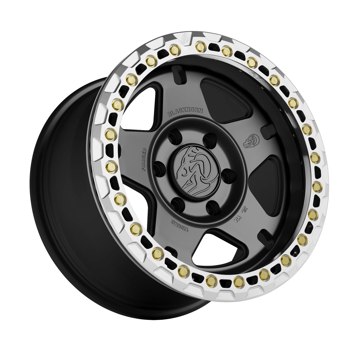 NS5 MBF 17x8.5 in Obsidian with Type 03 anodized beadlock ring and zinc bolts, hero view