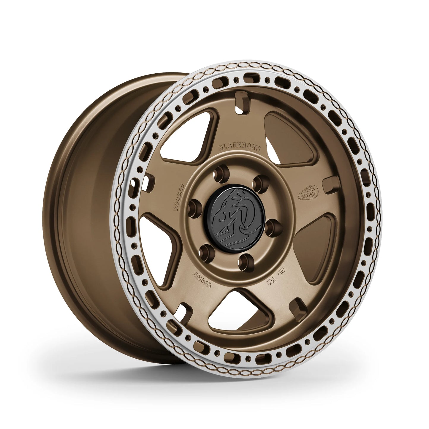 Blackhorn Offroad NS5 MBF 17x8.0 forged beadlock wheel in Coyote Satin Bronze finish with 5 spoke off road design