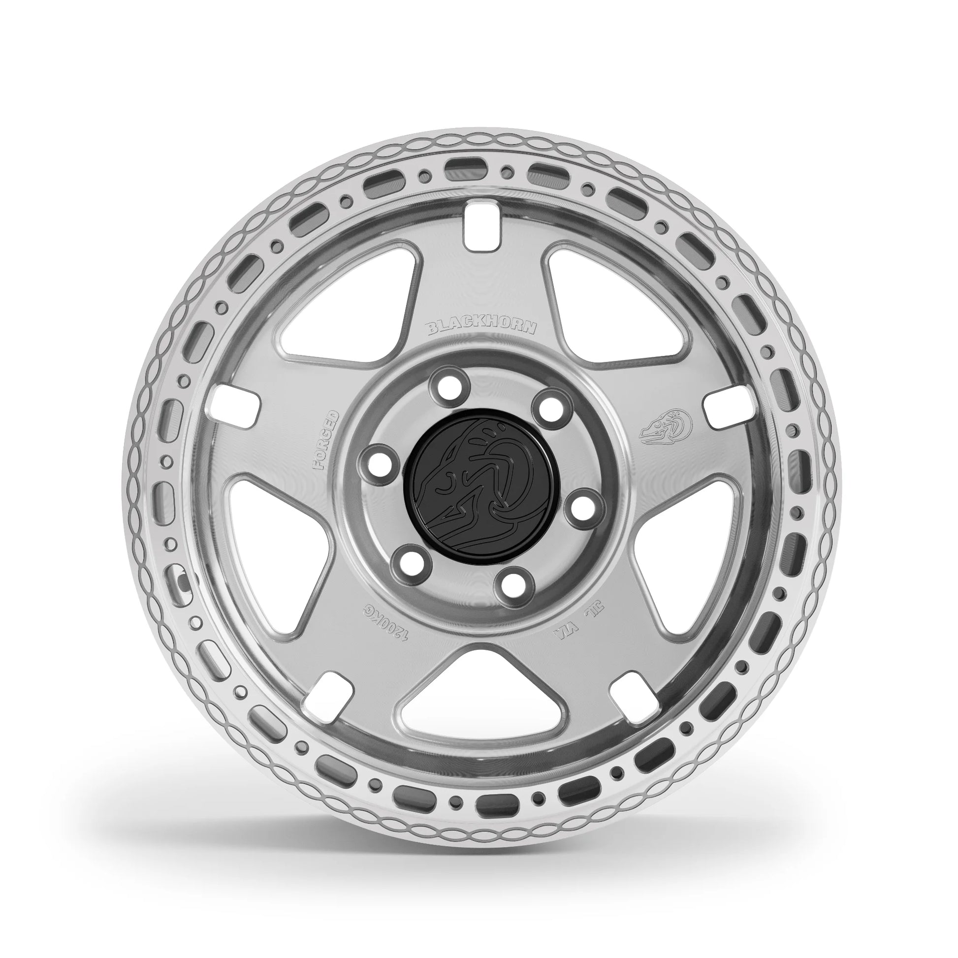 Front profile of NS5 MBF 17x8.0 forged beadlock wheel in Prism Machined Clear by Blackhorn Offroad