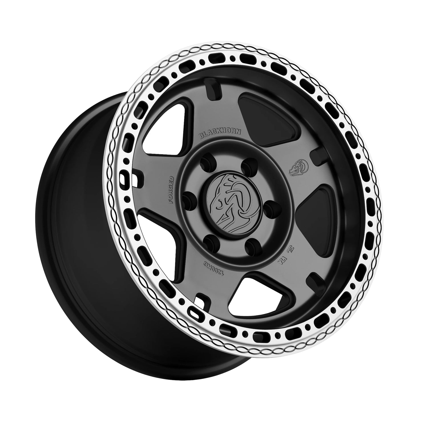 NS5 MBF 17x8.5 forged wheel in Obsidian finish, hero view without beadlock ring