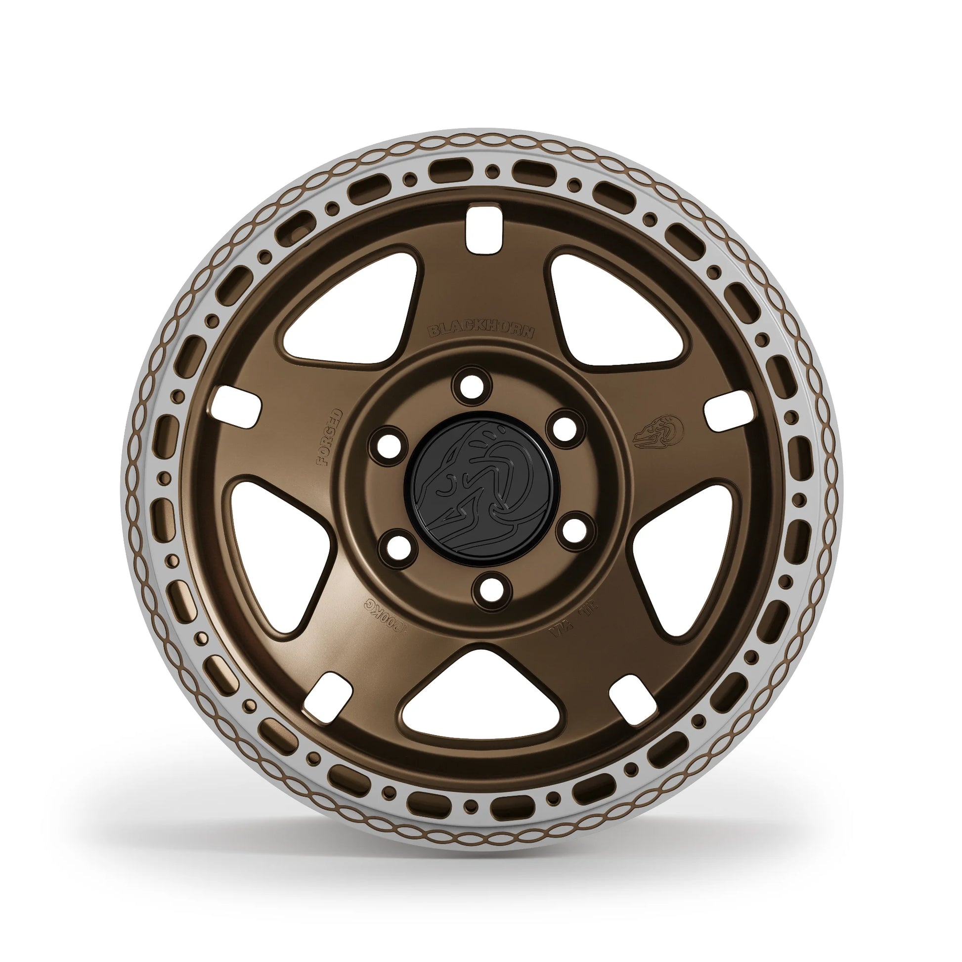 Front profile of NS5 MBF 17x9.0 forged beadlock wheel in Coyote Satin Bronze by Blackhorn Offroad