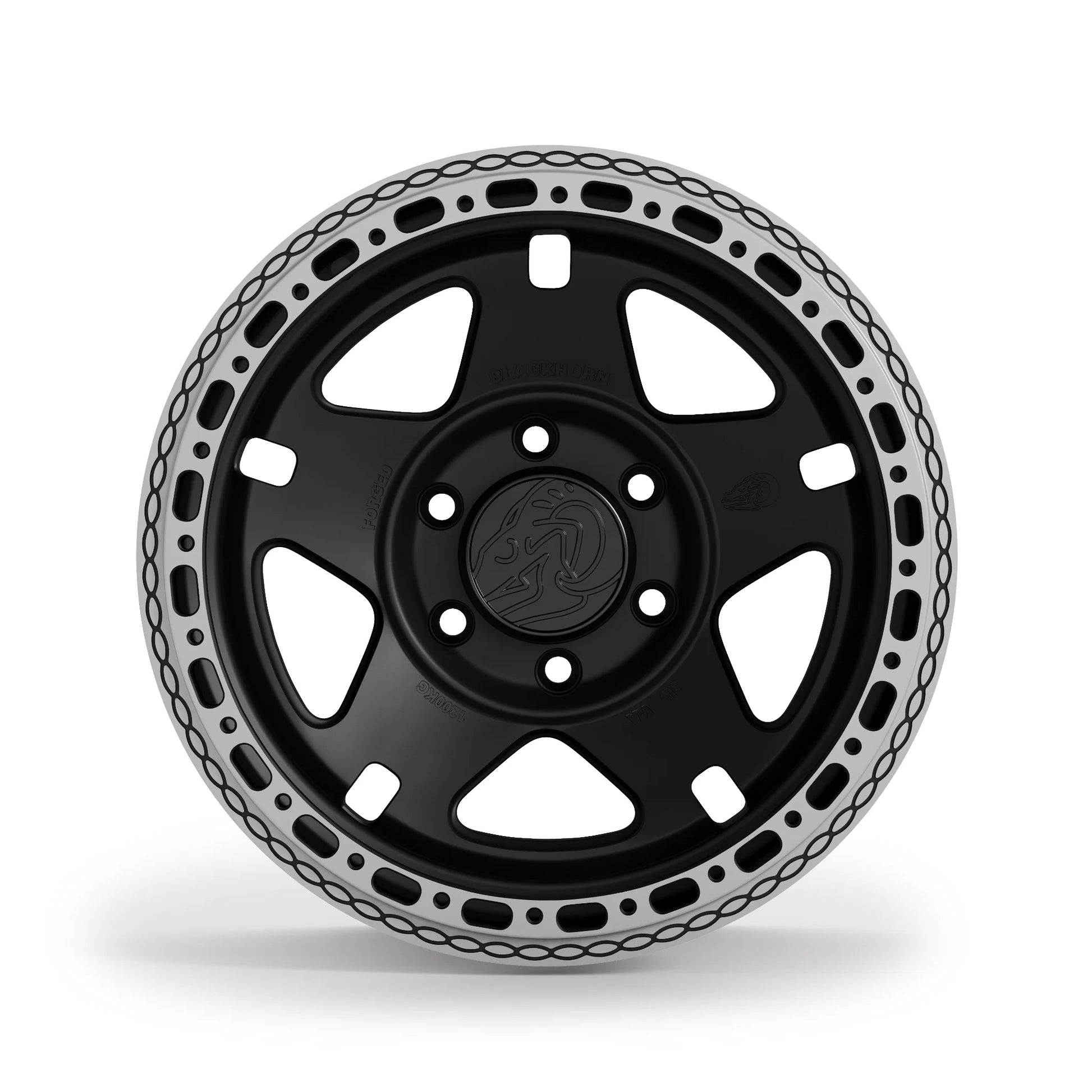 Front facing image of NS5 MBF 17x9.0 forged beadlock wheel in Obsidian Matt Black by Blackhorn Offroad