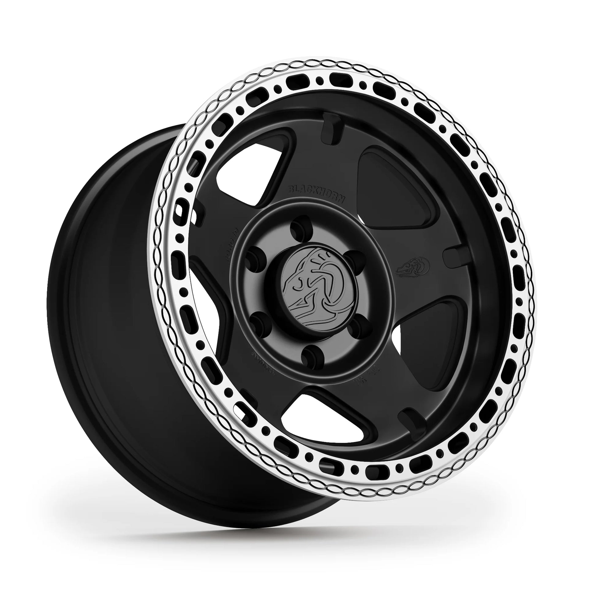 Blackhorn Offroad NS5 MBF 17x9.0 forged off road beadlock wheel finished in Obsidian Matt Black shown in hero angle
