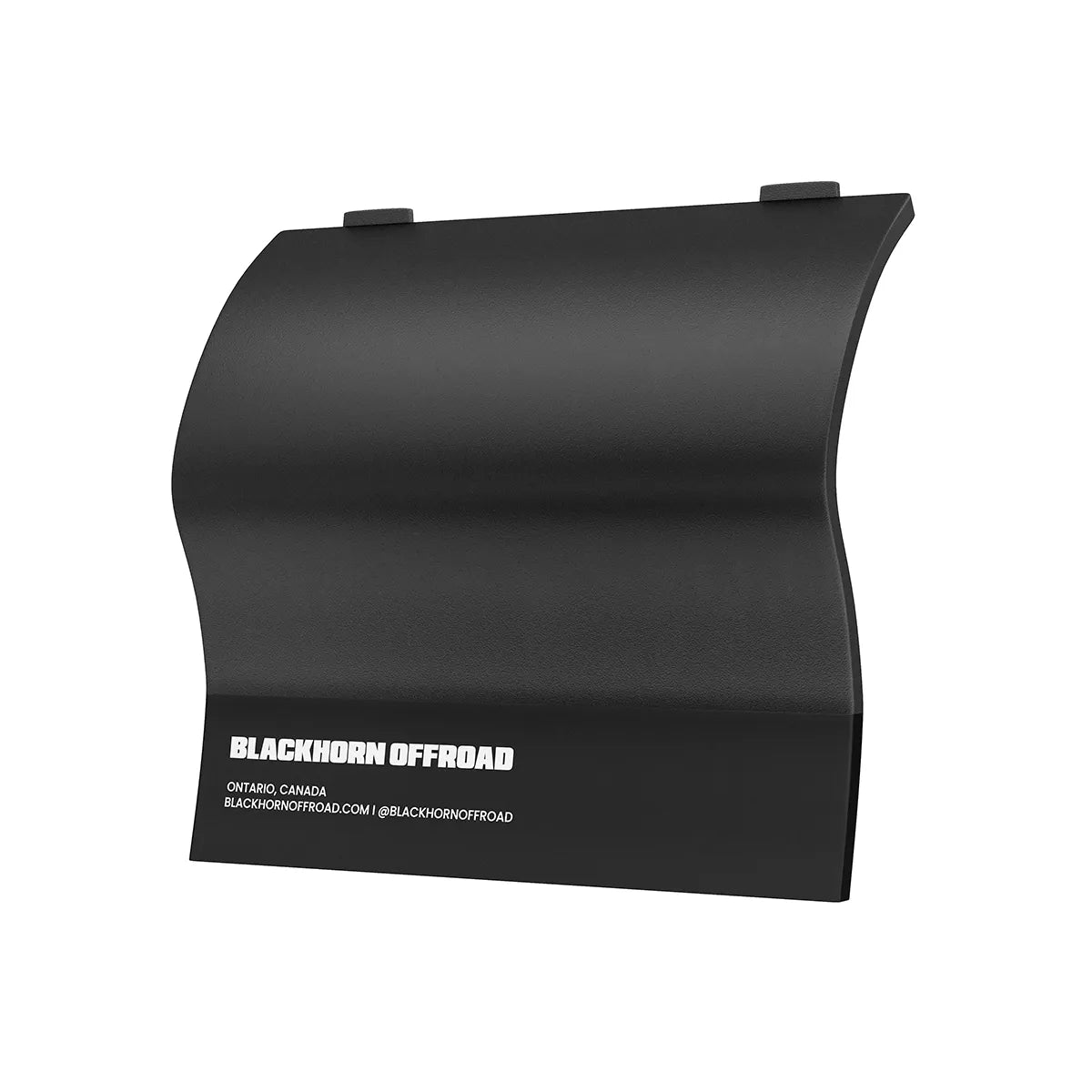 Blackhorn Offroad spray-out swatch in a deep matte black finish labeled ‘Obsidian’, displayed on a matte black base with bold branding