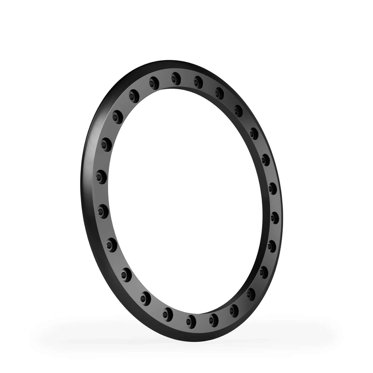 Classic clean-line beadlock ring in black anodized finish, forged 6061-T6 aluminum with 24-hole pattern.