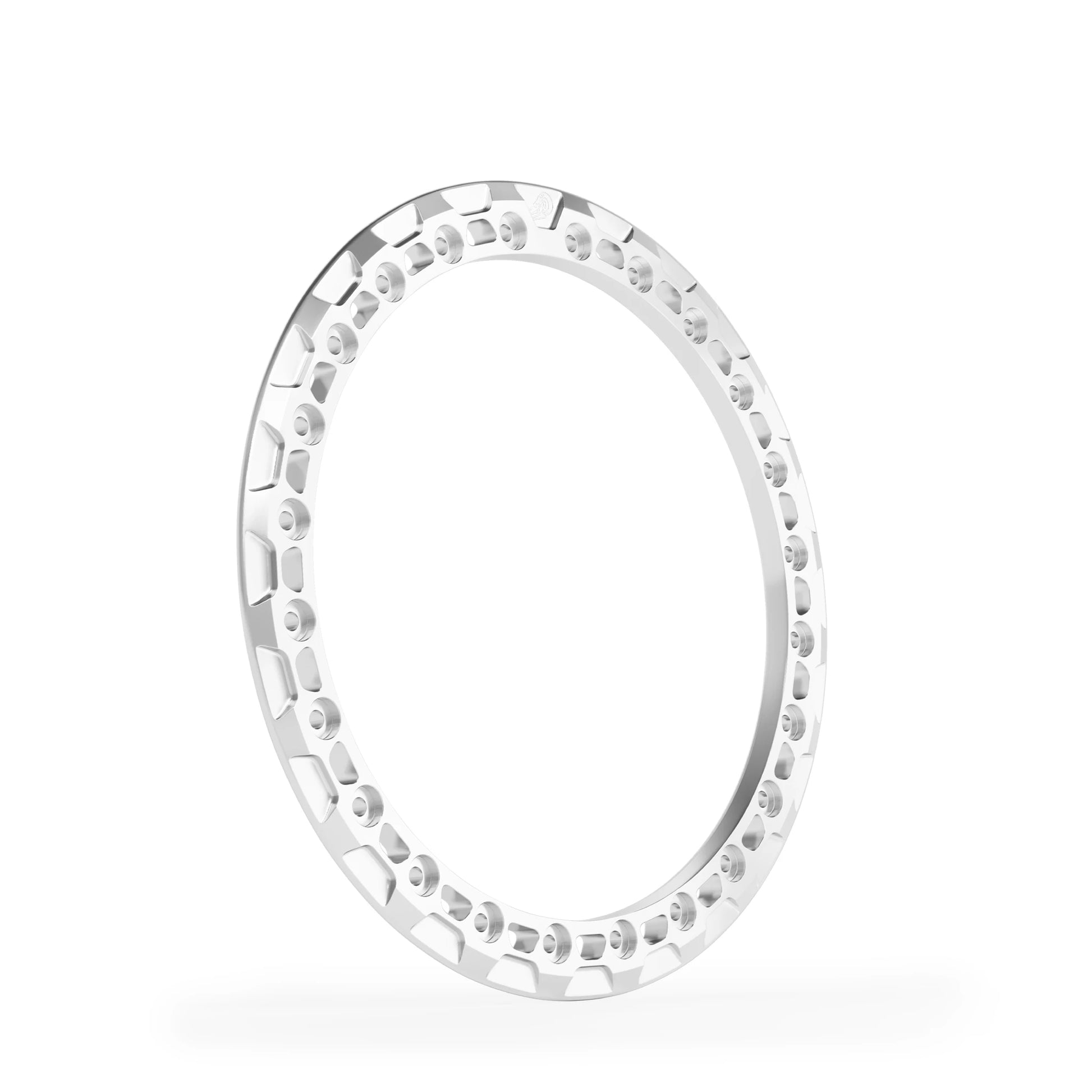 Cut-out beadlock ring with trapezoid relief in anodized finish, forged 6061-T6 aluminum, 24-hole pattern for MBF wheels.